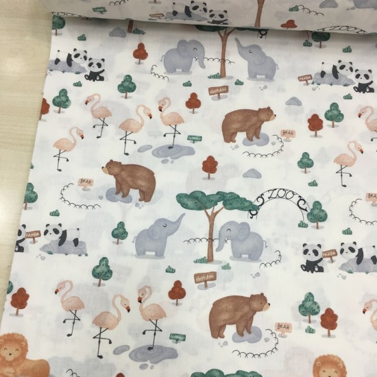 Yeşil Zoo Desen Poplin Kumaş