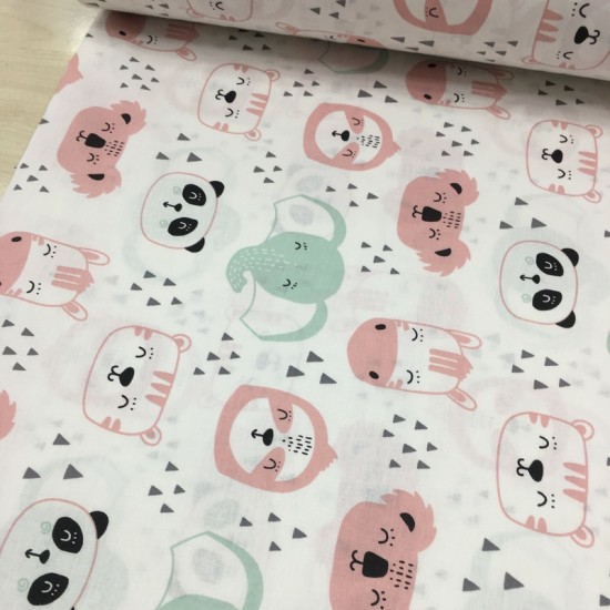 Mint Fil Pembe Koala  Poplin Kumaş