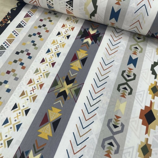 Wella Home Kilim Desen Gri Poplin Kumaş