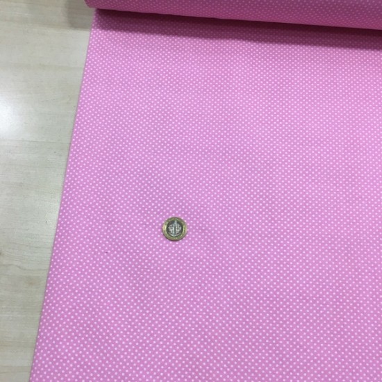 Küçük Puantiye Pembe Poplin Kumaş