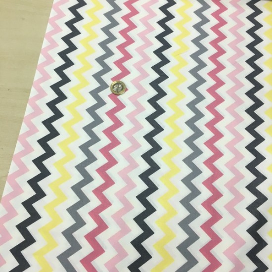 Zigzag Sarı Gri Poplin Kumaş